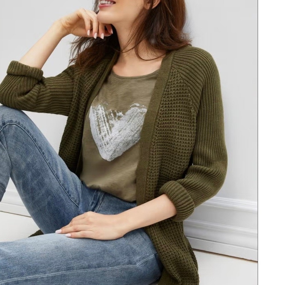 Charlotte Russe Womens Olive Green Chunky Shaker Knit Open Front Cardigan Small